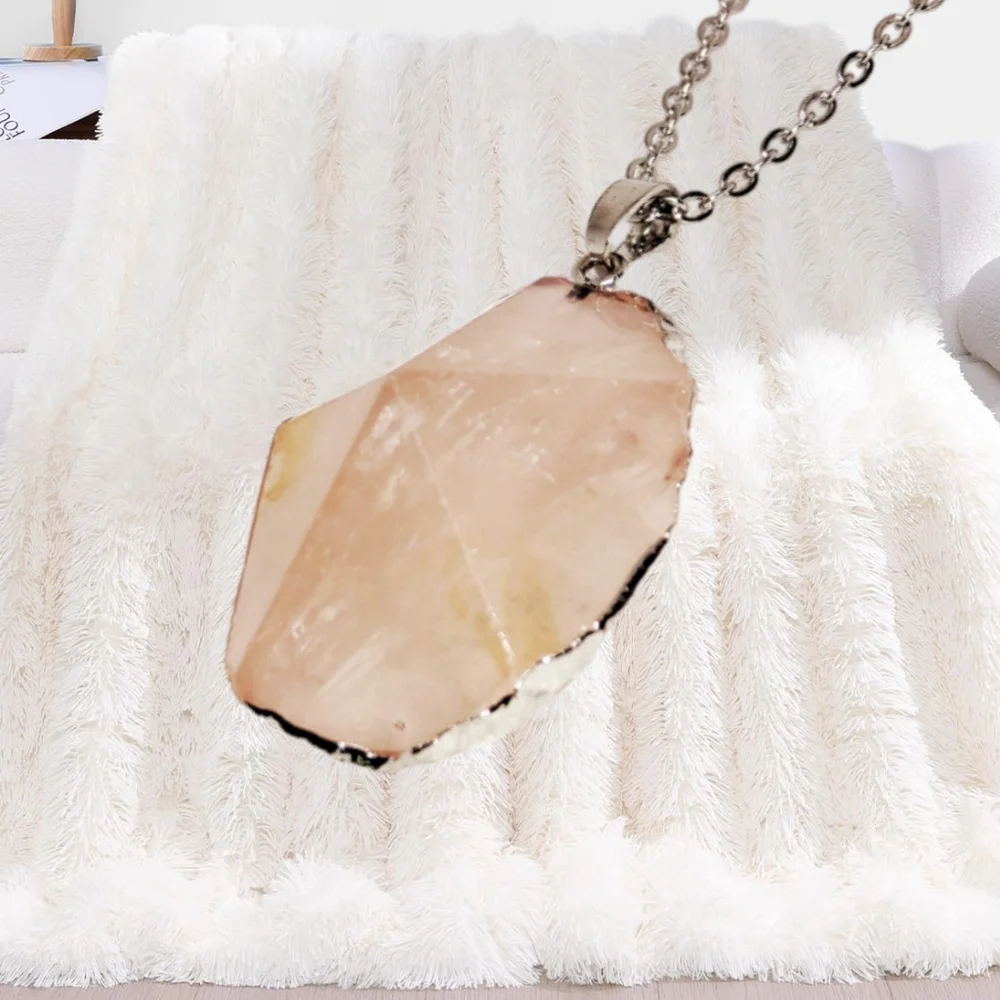 Natural Polished Rose Quartz Pendant Healing Stone. Stainless Steel Necklace